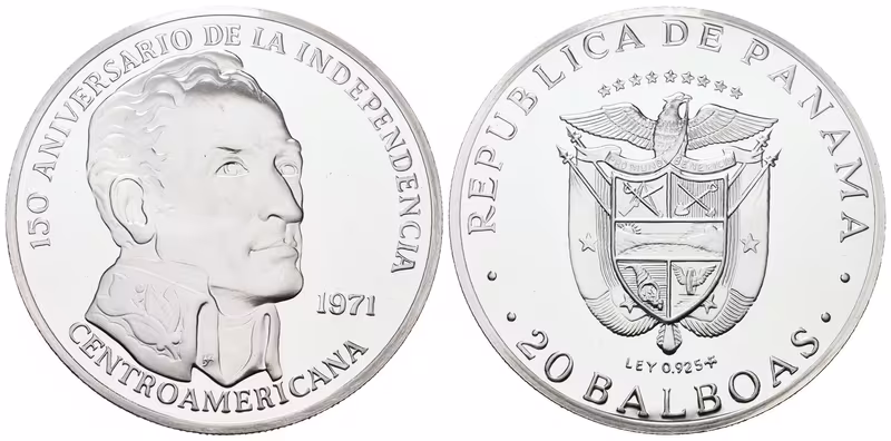 Panama, 20 Balboas 1971 - 150. výročí nezávislosti střední Ameriky