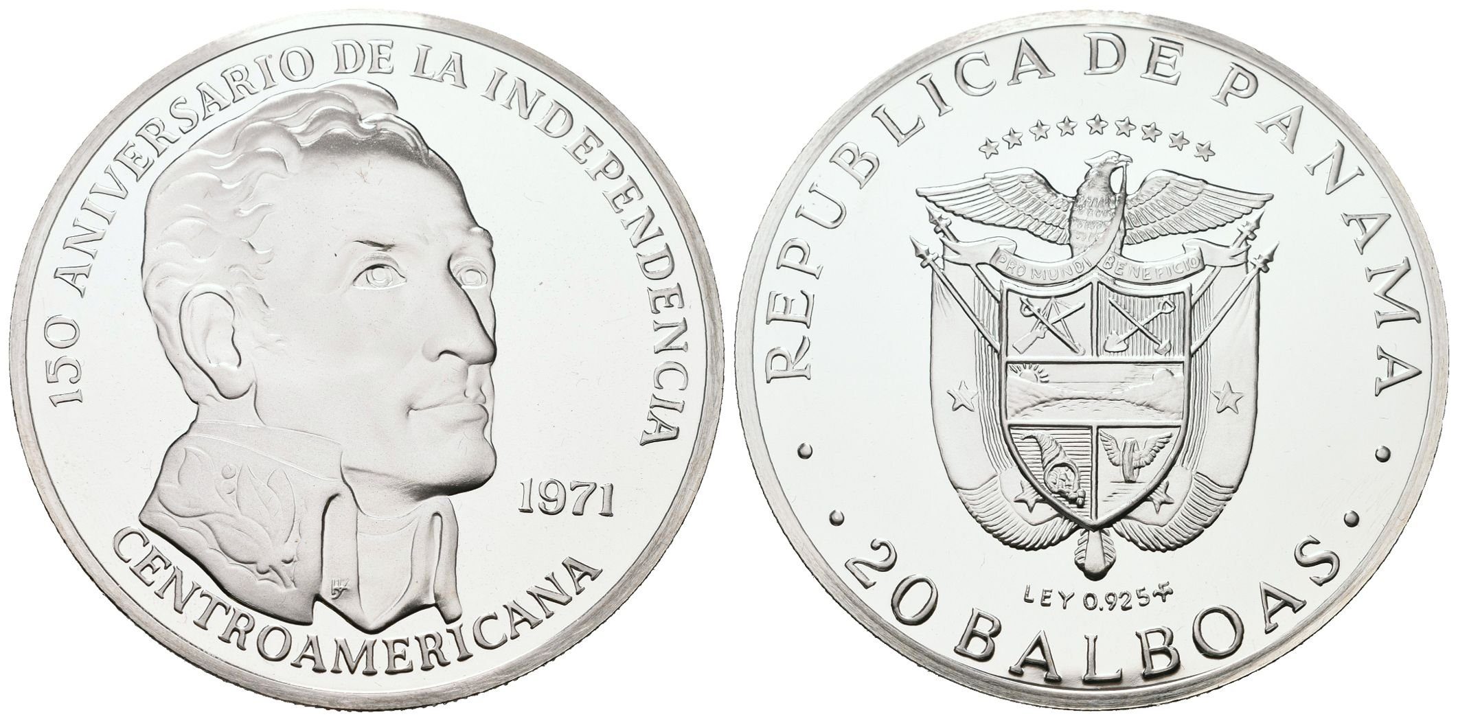 Panama, 20 Balboas 1971 - 150. výročí nezávislosti střední Ameriky