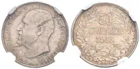 50 Stotinki 1913, KM.30, certifikace NGC, hodnocení MS 64, luxusní zachovalost — 1