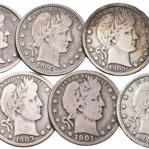 Soubor mincí - 1/4 Dollar 1892, 1899, 1900, 1901 O, 1903, 1907, 1908 D,