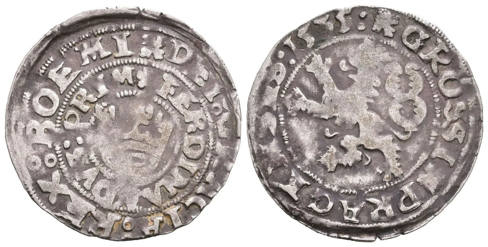 Pražský groš 1535, Kutná Hora, Chv.2/cK, Hal.70, pěkný Rv., patina, lehce ned. a exc. — 1