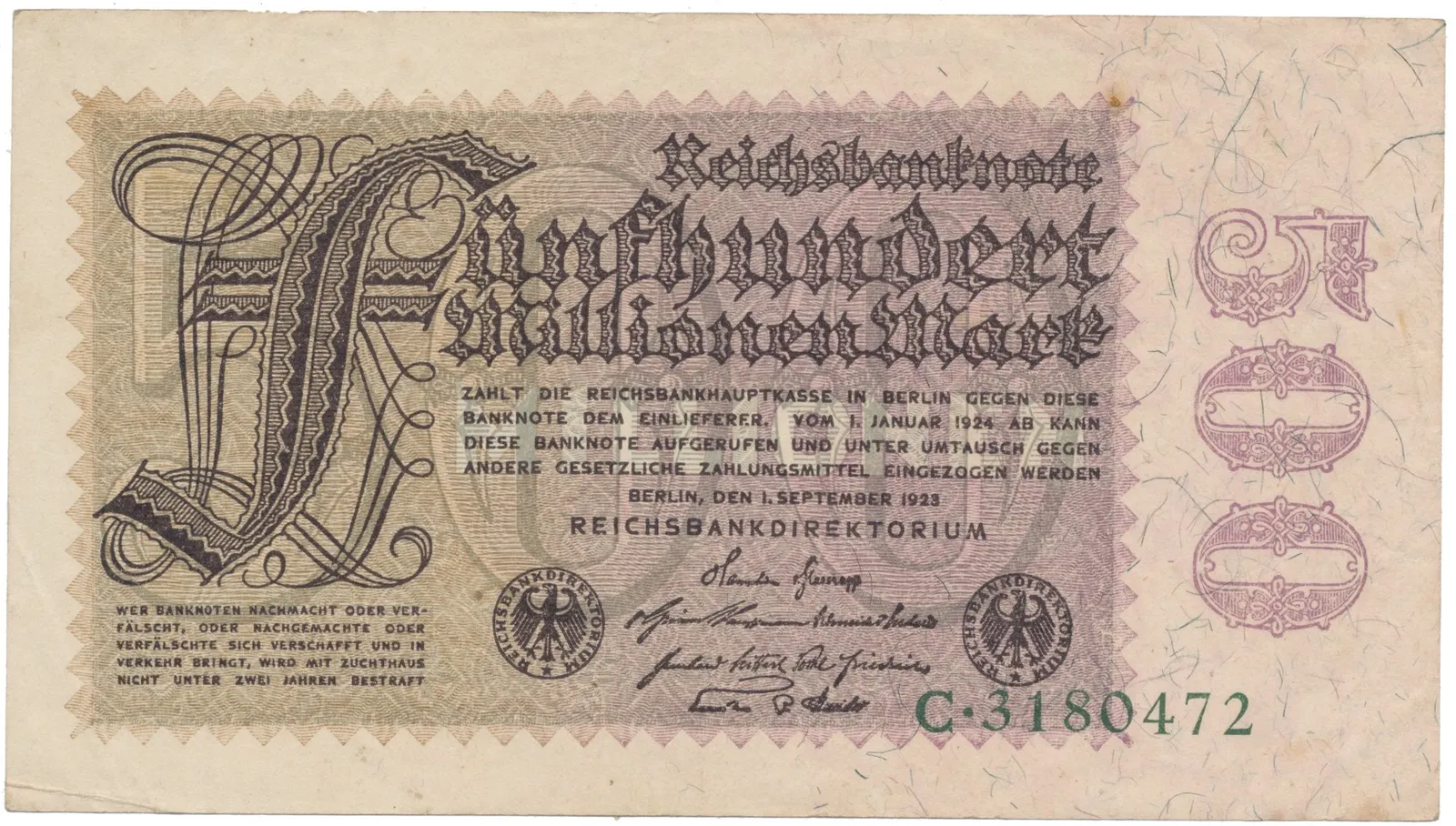 Německo, 500 Millionen Mark 1923, Ro.109a