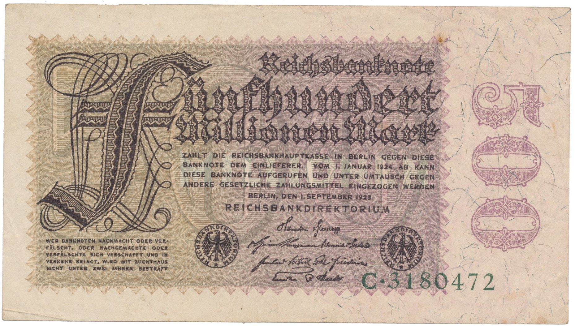 Německo, 500 Millionen Mark 1923, Ro.109a