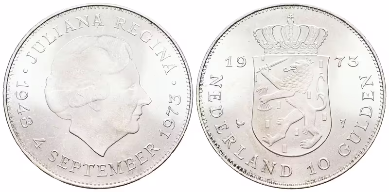 Nizozemí, 10 Gulden 1973