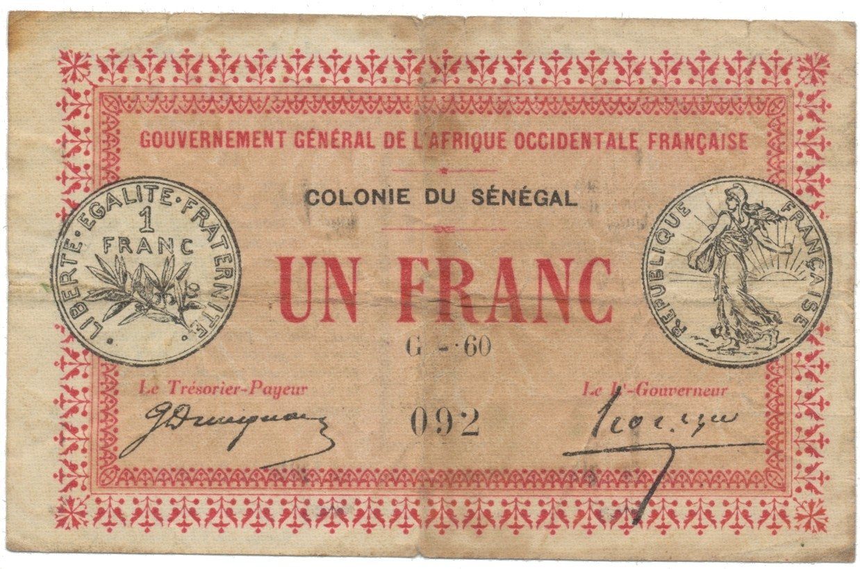 Senegal, 1 Franc 1917, staré koloniální vydání, P.2b