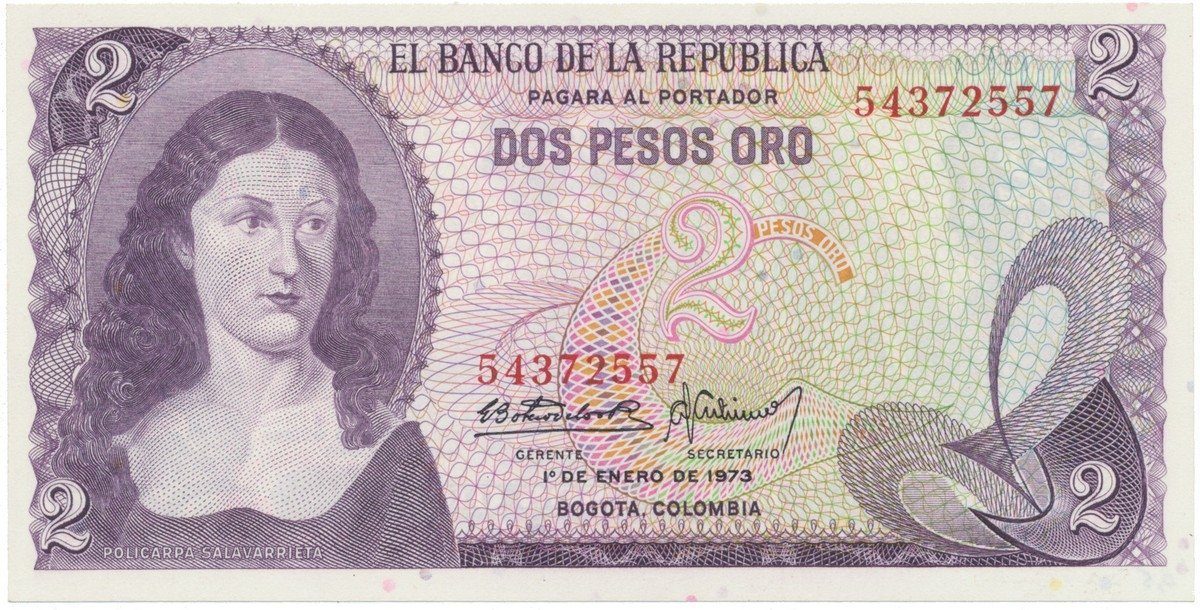 Kolumbie, 2 Pesos Oro 1972~1973, P.413a