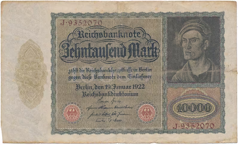 Německo, 10.000 Mark 1922, velký formát, zjednodušený obraz na Rv., Ro.68b