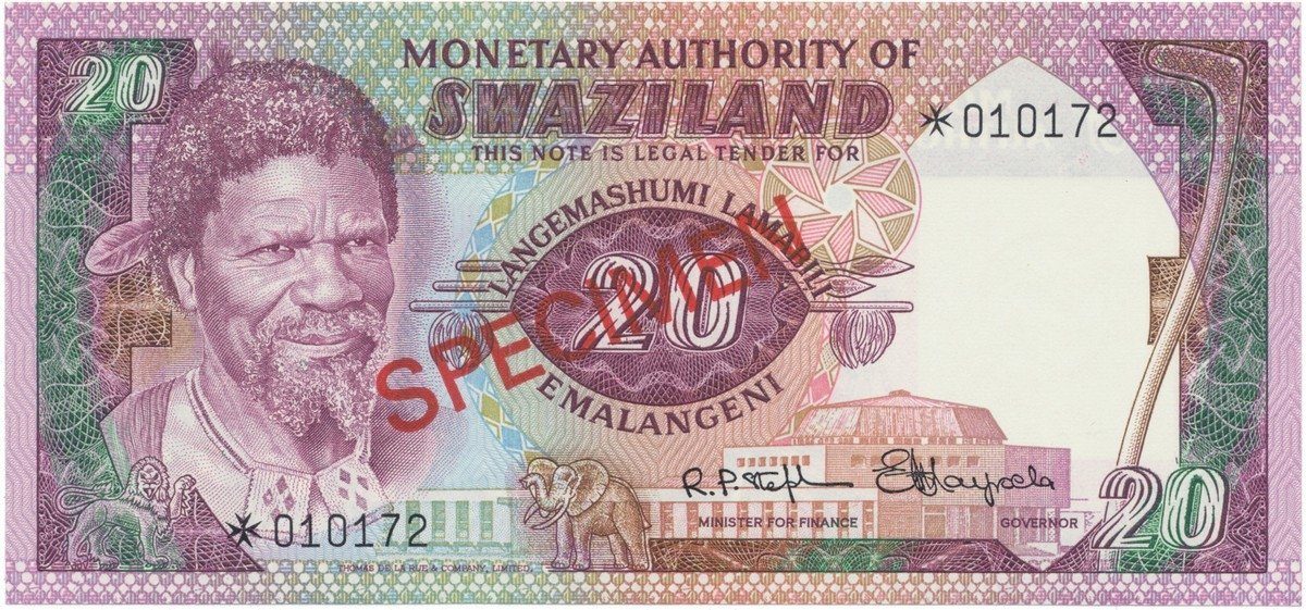 Svazijsko, 20 Emalangeni (1974), SPECIMEN, P.4cs