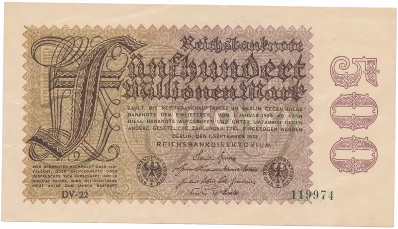 Německo, 500 Millionen Mark 1923, vodoznak Hakensterne, Ro.109d
