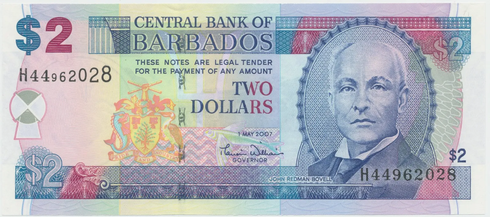 Barbados, 2 Dollars 2007, P.66a