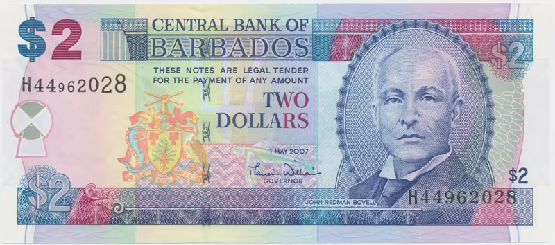 Barbados, 2 Dollars 2007, P.66a