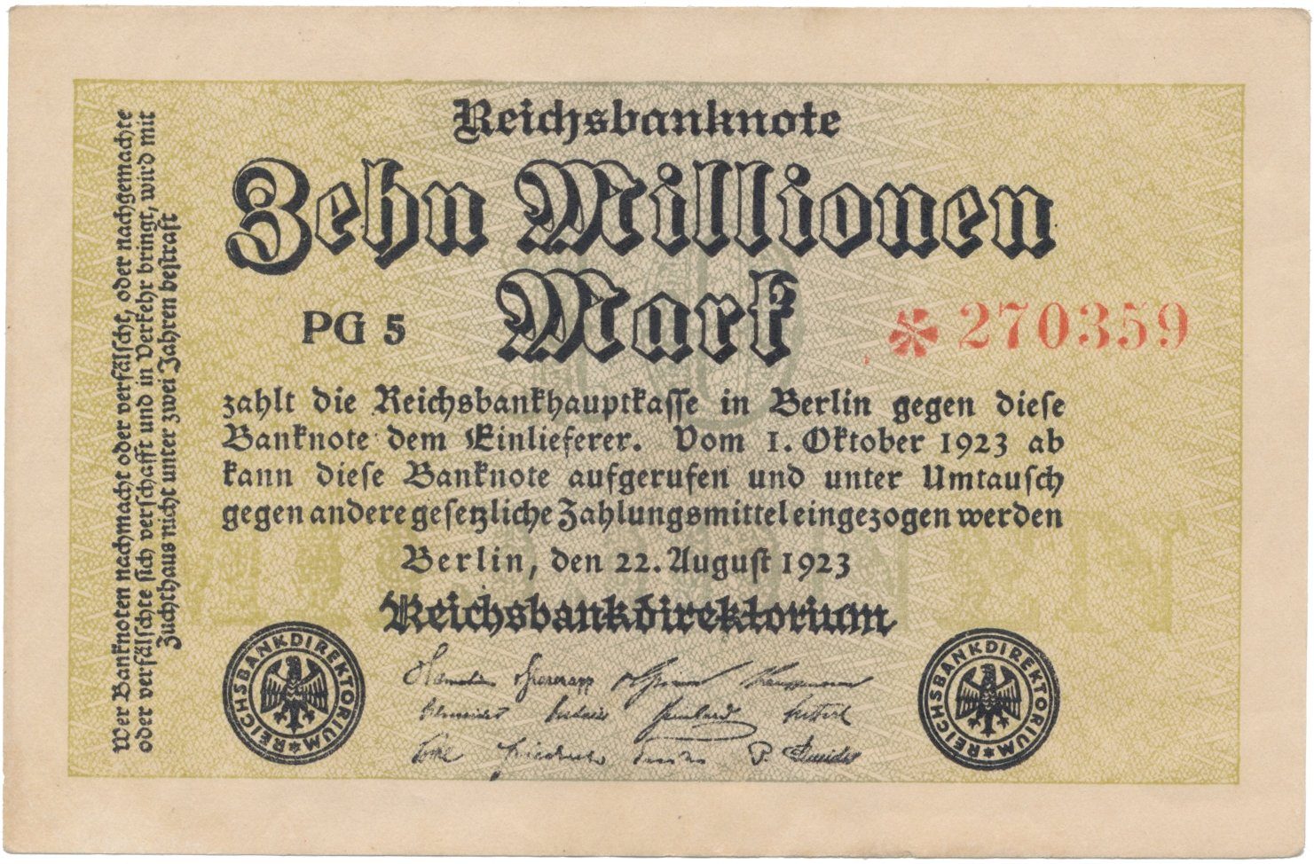 Německo, 10 Millionen Mark 1923, Ro.105d