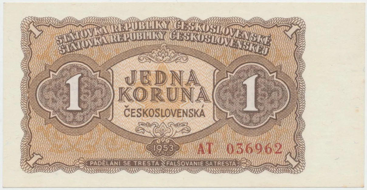Československo, 1 Koruna 1953, tisk Moskva, série AT, Hej.89a1