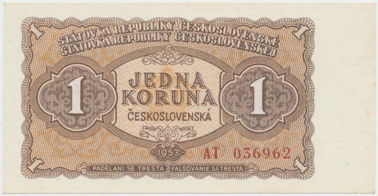Československo, 1 Koruna 1953, tisk Moskva, série AT, Hej.89a1