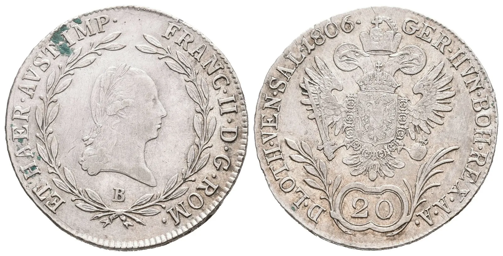 20 Krejcar 1806 B - říšská koruna, Husz.1967, zbytky lesku, patina, rysky — 1