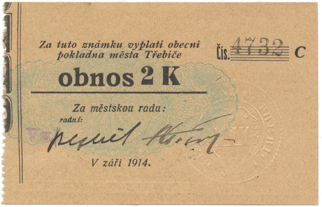 Třebíč - město, 2 K září 1914, slabší K, HH.223.5.11c2
