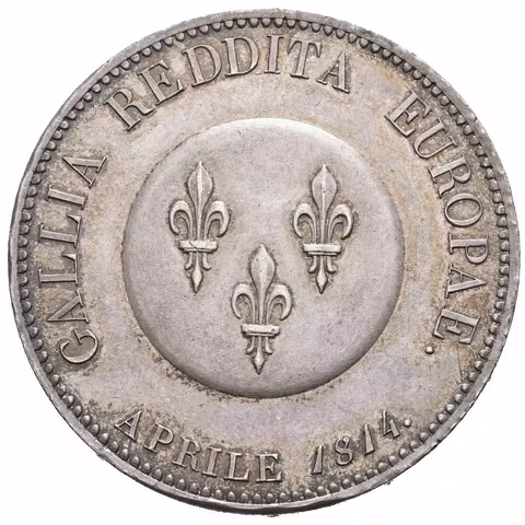 5 Frank 1814 (Tiolier) - Zkušební ražba nové mince (essay) k upomínce na