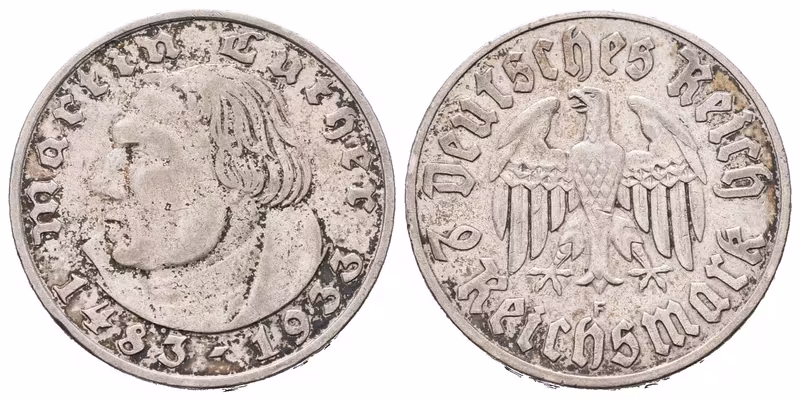 III. říše, 2 Marka 1933 F - Martin Luther