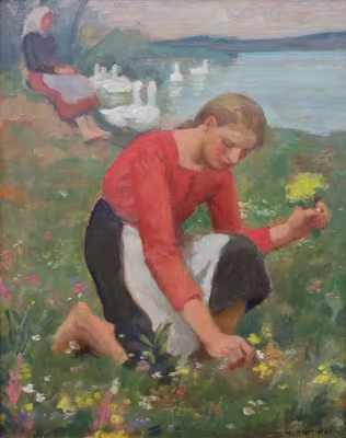 Hugo Boettinger  - Dívka sbírající květiny
