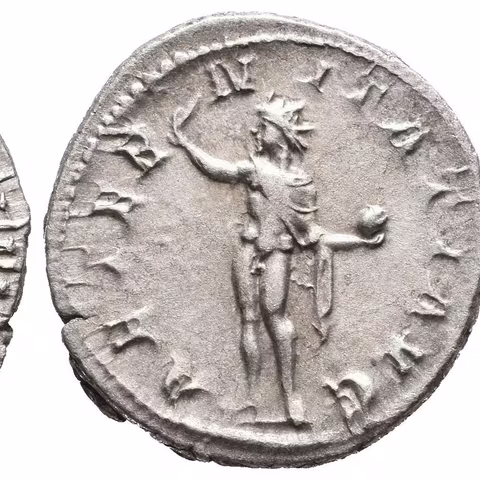 Antoninian, 241 - 243, Rv: AETERNITATI AVG, stojící Sol čelně hledí doleva,