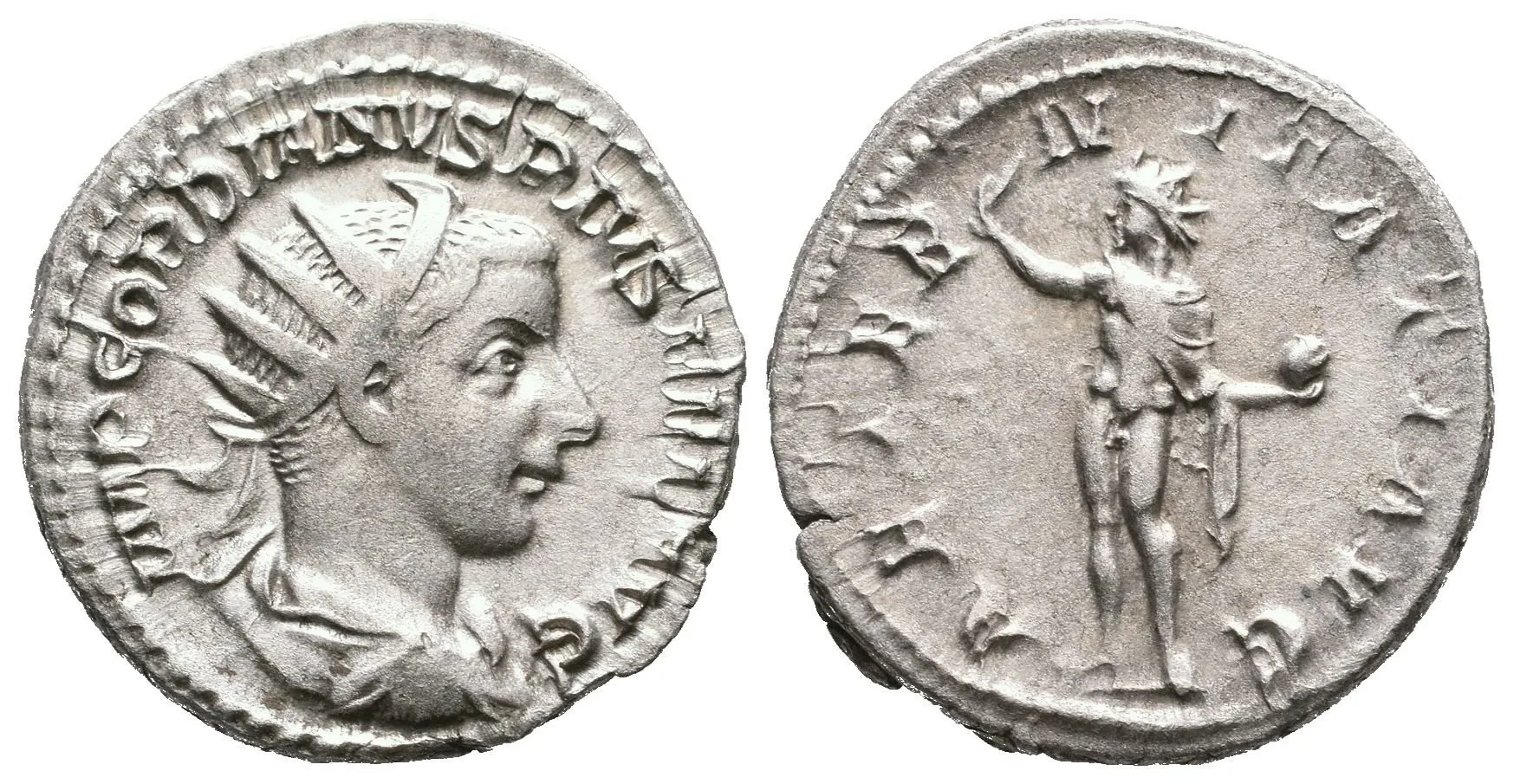 Antoninian, 241 - 243, Rv: AETERNITATI AVG, stojící Sol čelně hledí doleva, — 1