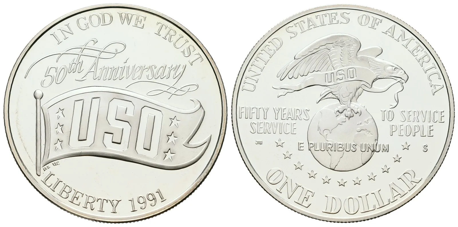 USA, 1 Dollar 1991 - United Services Organization (USO), PROOF