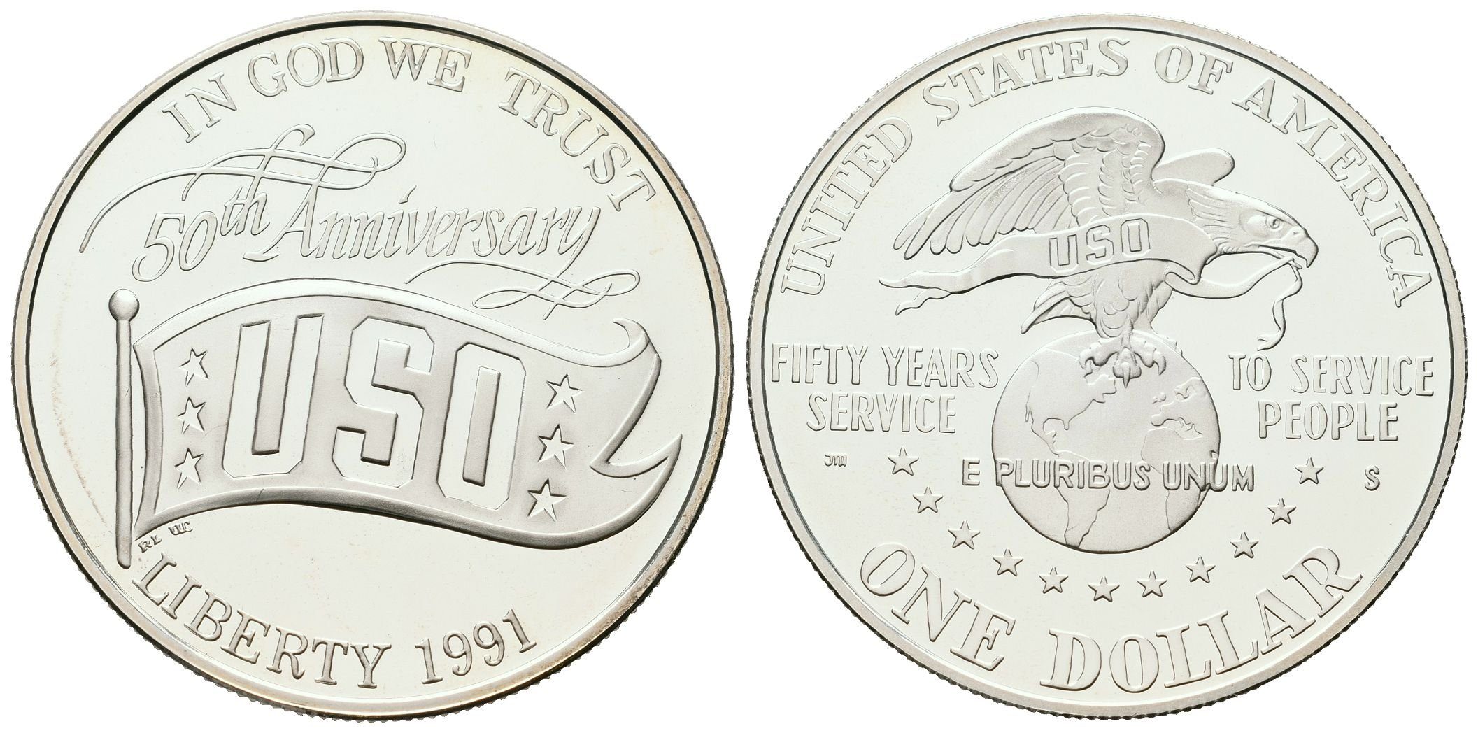 USA, 1 Dollar 1991 - United Services Organization (USO), PROOF