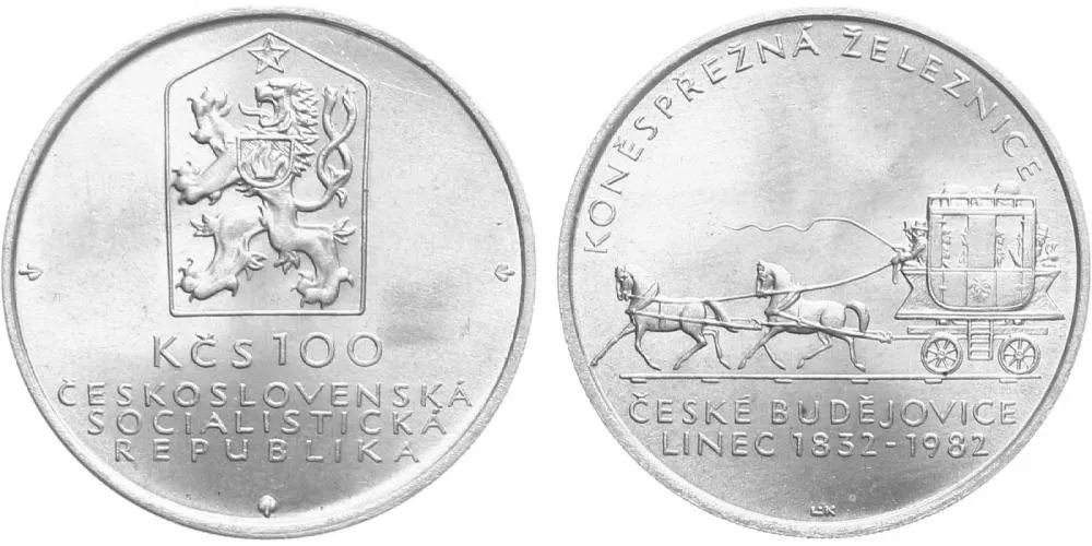 100 Kčs 1982 - Koněspřežná železnice České Budějovice - Linec