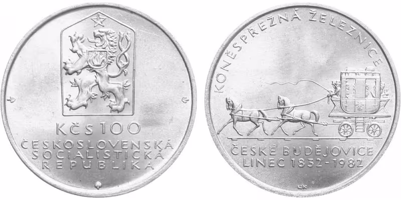 100 Kčs 1982 - Koněspřežná železnice České Budějovice - Linec