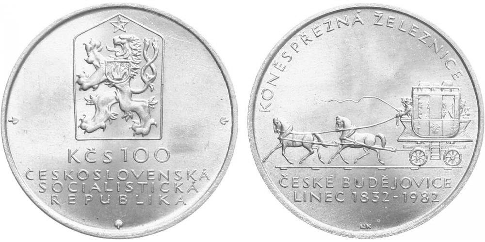 100 Kčs 1982 - Koněspřežná železnice České Budějovice - Linec