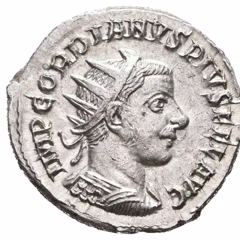 Antoninian, Antiochia, 242 - 244, Rv: ORIENS AVG, stojící Sol zleva