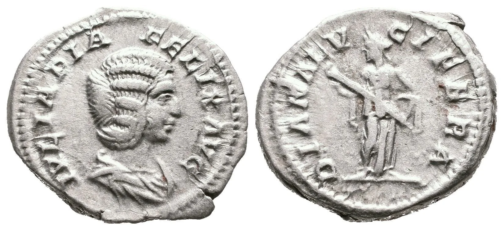 Denár, 211 - 217, Rv: DIANA LVCIFERA, stojící Diana zleva drží pochodeň oběma — 1