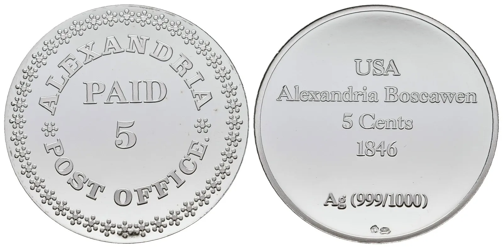 Stříbrná známka - Alexandria - 5 centů - Ag 10 g - 999/1000