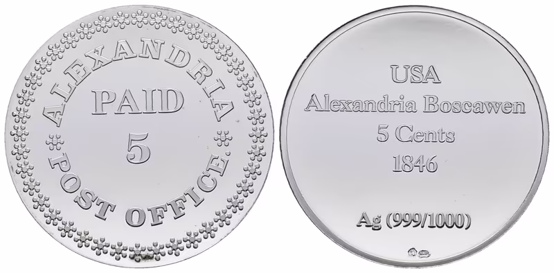 Stříbrná známka - Alexandria - 5 centů - Ag 10 g - 999/1000