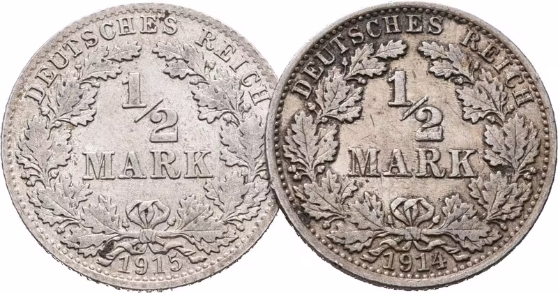 Německé císařství, 1/2 Marka 1914 A, 1915 D, lot 2 ks
