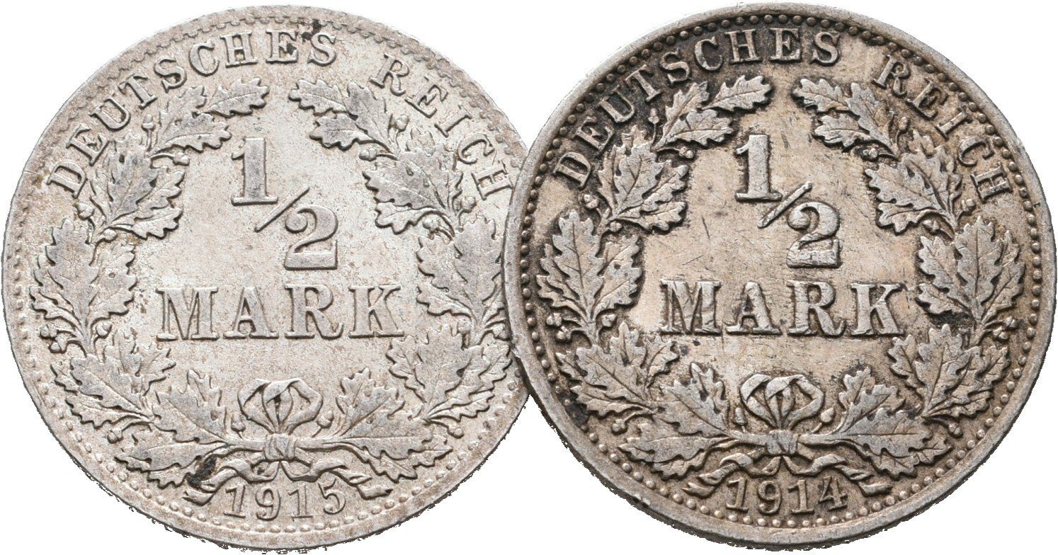 Německé císařství, 1/2 Marka 1914 A, 1915 D, lot 2 ks