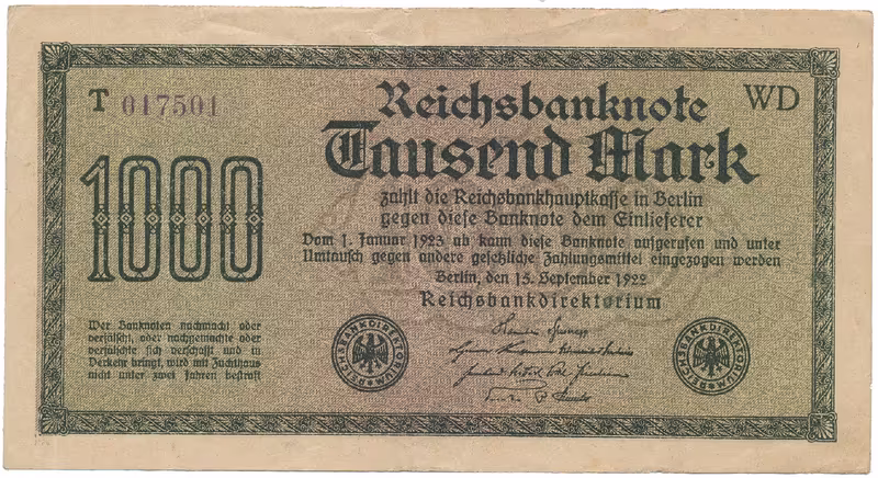 Německo, 1000 Mark 1922, vod. Kreuzblütten, fialové číslo, Ro.75k