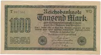 Německo, 1000 Mark 1922, vod. Kreuzblütten, fialové číslo, Ro.75k