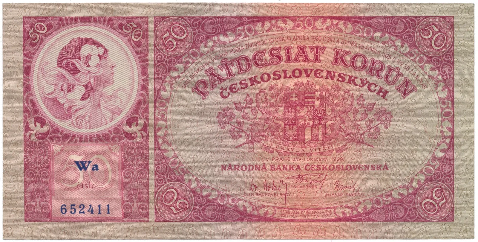 50 Koruna 1929, série Wa, Hej.24b