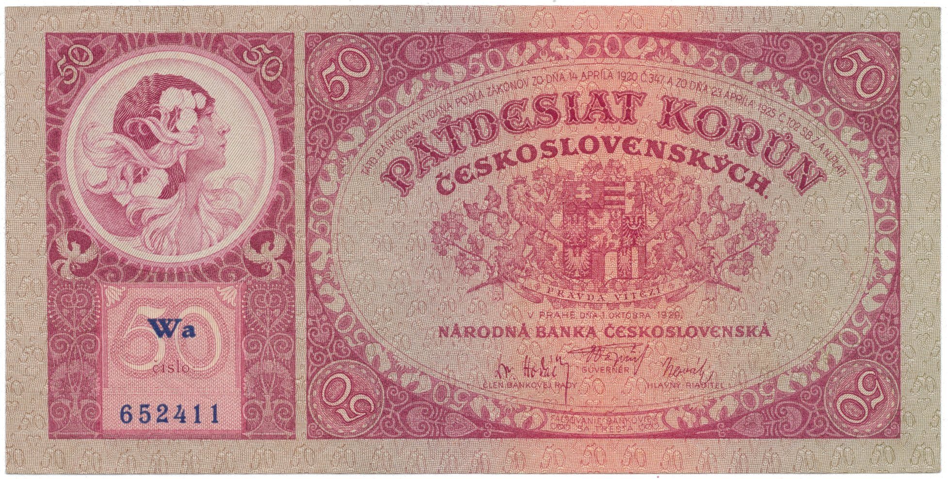 50 Koruna 1929, série Wa, Hej.24b