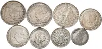 Soubor stříbrných mincí - Německo, 5 Marka 1936 A (oba typy), 2 Marka 1938 A, 1939 B, — 1