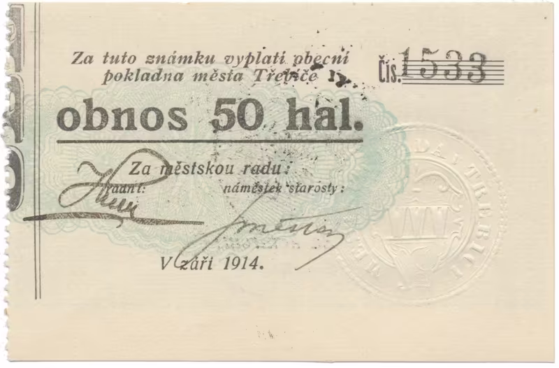 Třebíč - město, 50 hal září 1914, bez série, HH.223.5.8a