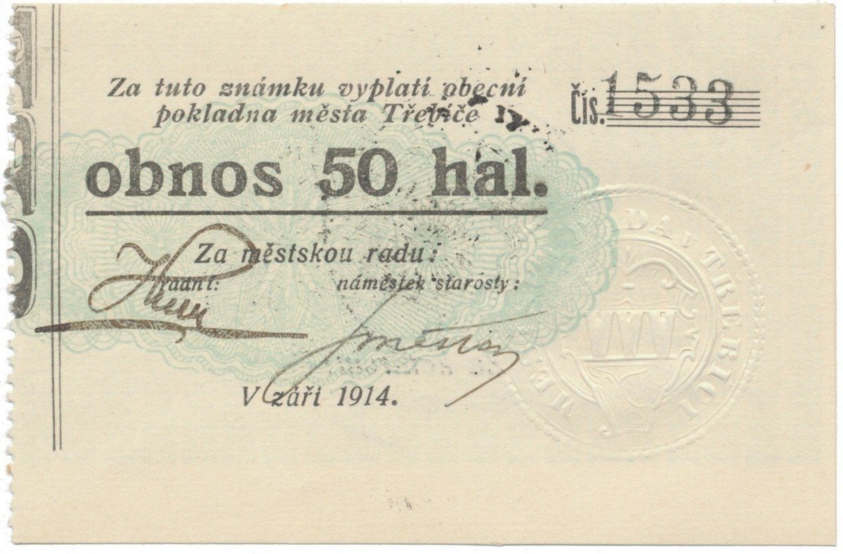 Třebíč - město, 50 hal září 1914, bez série, HH.223.5.8a