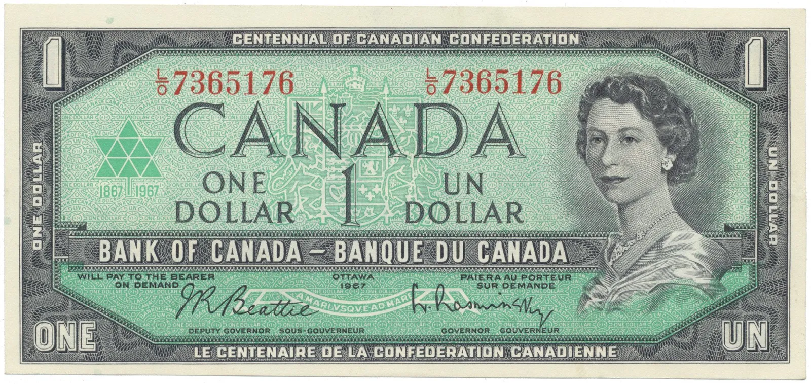 Kanada, 1 Dollar 1967, s kontrolním číslem, P.84b
