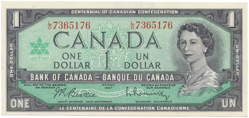 Kanada, 1 Dollar 1967, s kontrolním číslem, P.84b