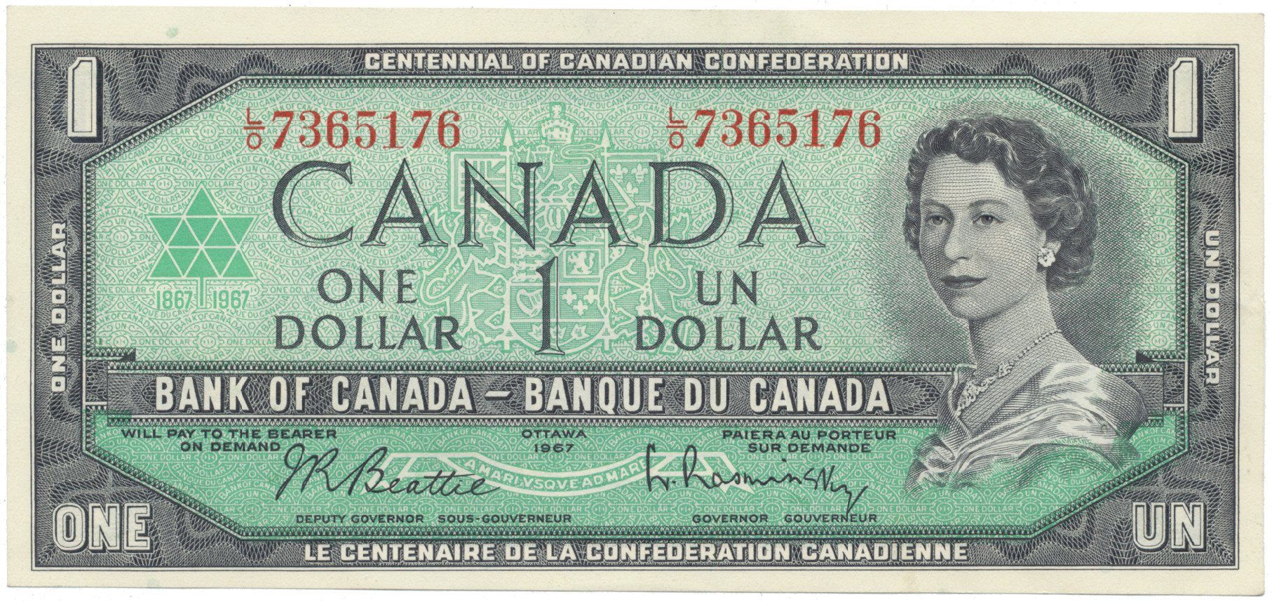 Kanada, 1 Dollar 1967, s kontrolním číslem, P.84b