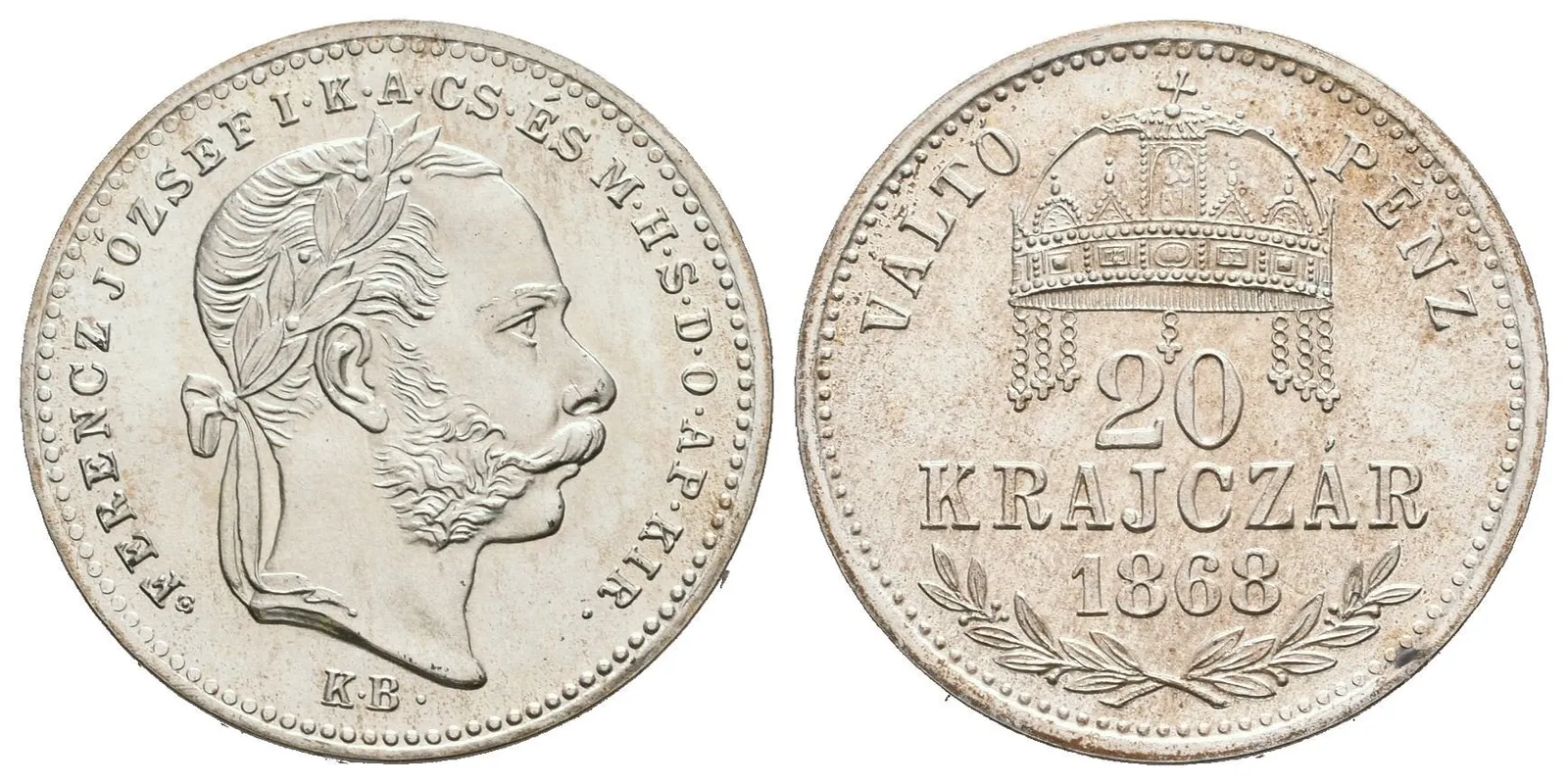 20 Krejcar 1868 KB, ... AP KIR / VÁLTÓ PÉNZ, Ves.103, novoražba s rozetou, — 1