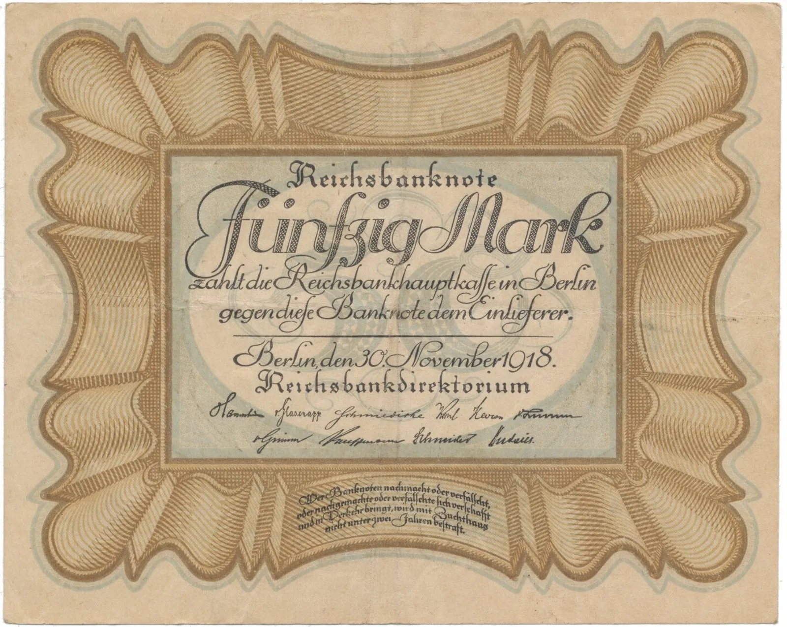 Německo, 50 Mark 1918, "EIERSCHEIN", Ro.57b