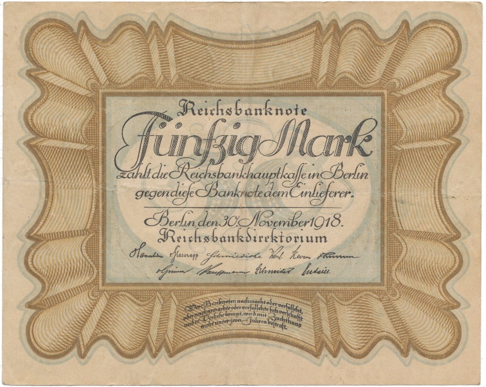 Německo, 50 Mark 1918, "EIERSCHEIN", Ro.57b