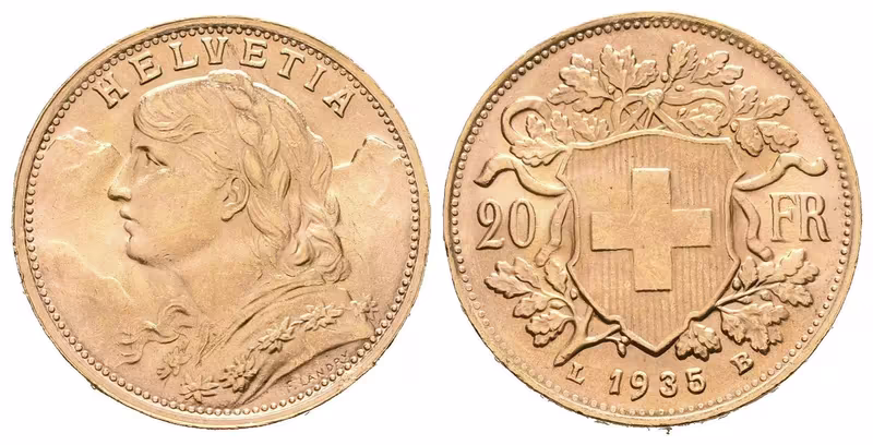 Švýcarsko, 20 Frank 1935 L-B